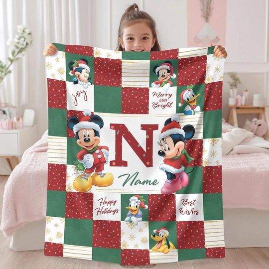Discover Personalized Disneyland Christmas Blanket Custom Mickey and Friends Christmas Blanket Mickey Very Merry Christmas Blanket Xmas Blanket