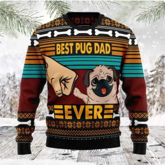Discover Pug Best Dog Dad Ugly Christmas Sweater