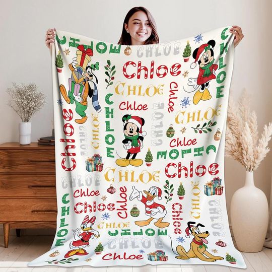 Discover Personalized Disneyland Christmas Blanket Custom Mickey And Friends Christmas Blanket Magic Kingdom Fleece Blanket Disneyland Blanket