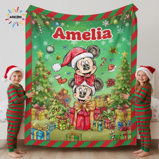 Discover Personalized Mickey Mouse Christmas Fleece Blanket: Custom Family Gift