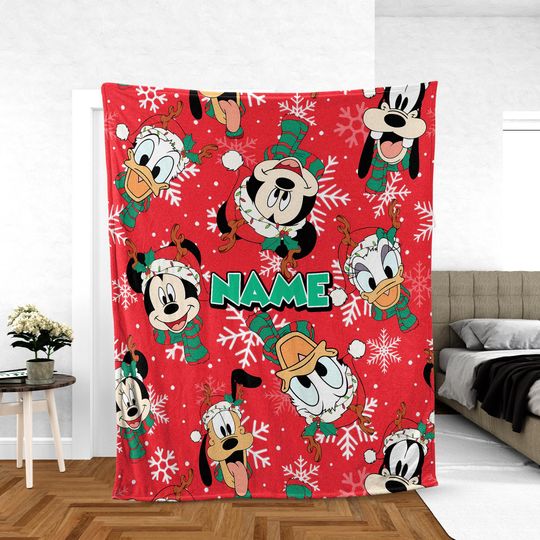 Discover Custom Name Mickey And Friends Christmas Blanket, Mickey's Very Merry Christmas Party Gift, Mickey Candy Xmas Holiday Blanket