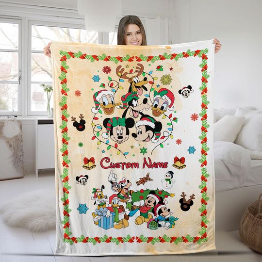 Discover Personalized Mickey and Friends Santa Disney Christmas Blanket,Mickey's Very Merry Christmas Party Home Decor,Family Christmas Gifts