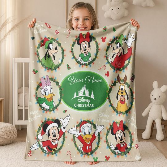 Discover Personalized Name Mickey and Friends Christmas 2025 Blanket, Custom Disneyland Christmas Cozy Blanket