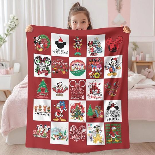 Discover Mickey and Friends Merry Christmas Blanket, Disneyland Christmas Blanket, Magic Kingdom Xmas Blanket, Disneyland Gift Xmas Blanket