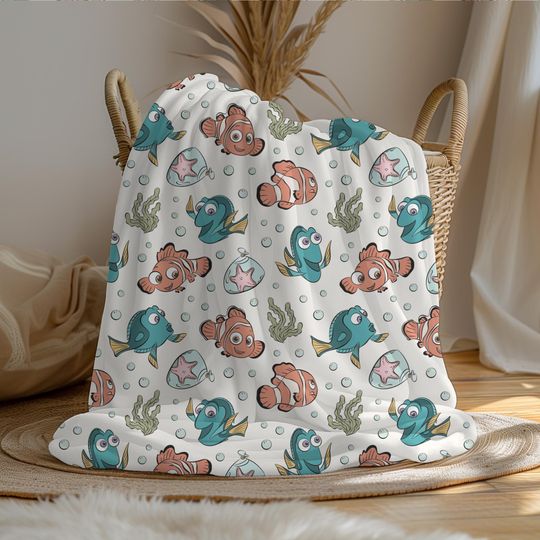 Finding Nemo Sherpa & Plush Blanket for Kids, Baby Shower Gift, Toddler Nursery Blanket