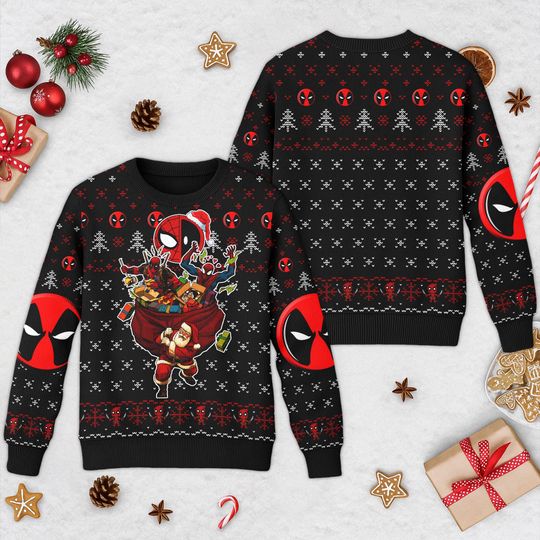 Deadpool Spider Man Ugly Christmas Sweater, Superhero Christmas Sweatshirt, Deadpool x Wolverine Xmas Party Shirt, Gift for Men Women Kid