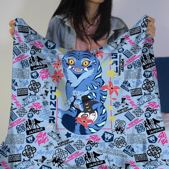 Derpy Tiger Fleece Blanket, Cozy Anime Tiger Throw, Kpop Demon Hunters Bedding, Kpop Merch Home Decor, Gift Idea