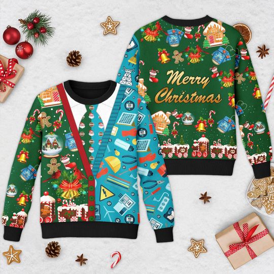 Discover Electrician Christmas Ugly Sweater, Electrician Xmas Holiday Shirt, Electrician Tool Christmas Sweatshirt, Christmas Gift For Men Women Kid