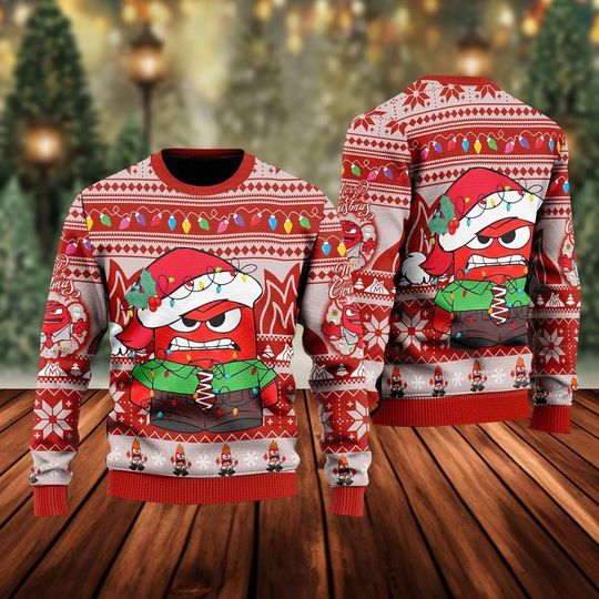Discover Anger Angry Ugly Christmas Sweater, Inside Out 2 Anger Emotion Shirt, Inside Out 2 Kid Adult Shirt, Baby Xmas Tee, Pet Ugly Family Gift
