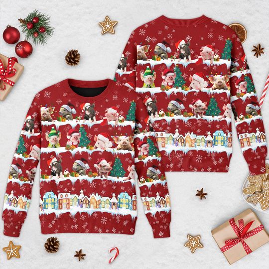 Discover Pig Farm Christmas 3D Ugly Sweater, Cute Pig Farmer Family Ugly Christmas Sweater, Animal Xmas Sweatshirt, Christmas Gift For Men Women Kid