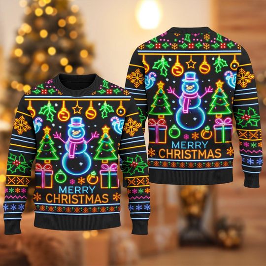 Discover Bright Neon Lighting Ugly Christmas Sweater, Bright Neon Lighting Xmas Sweatshirt, Bright Neon Christmas Gift For Men Women Kid