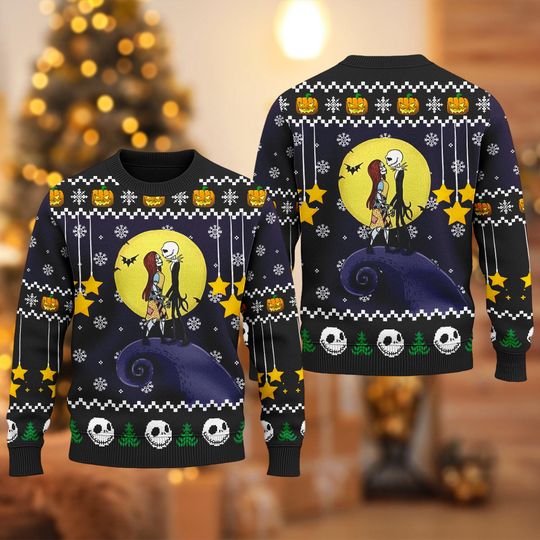 Discover The Nightmare Before Christmas Ugly Sweater, Jack Skellington and Sally Xmas Sweatshirt, Disney Christmas Gift For Men Women, Disney Sweater