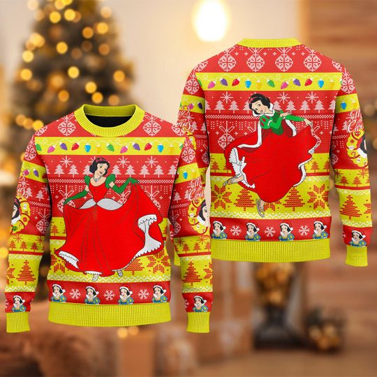 Discover Disney Snow White Ugly Christmas Sweater, Snow White And 7 Dwarfs Xmas Sweatshirt, Snow White Princess Christmas Gift, Disney Xmas Shirt