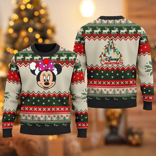 Discover Disney Minnie Mouse Christmas Ugly Sweater, Minnie Mouse Christmas Sweatshirt, Cartoon Xmas Holiday Party Gift, Magic Kingdom Shirt