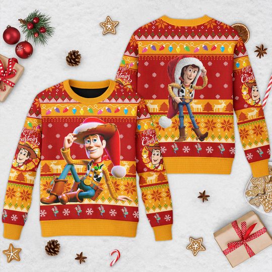 Discover Disney Woody Ugly Christmas Sweater, Toy Story Xmas Sweatshirt, Toy Story Woody Cowboy Character Christmas Gift For Men Women Kid