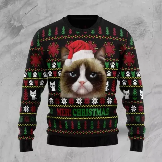 Grumpy Cat Ugly Christmas Sweater, Perfect Holiday