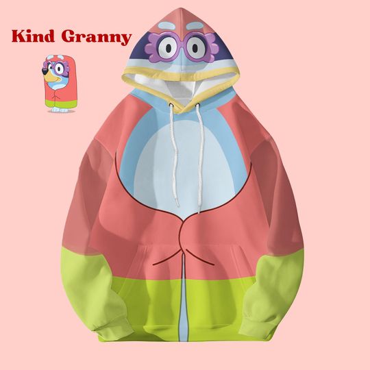 Discover Kind Granny Cosplay 3D Hoodie: Blue Dog Heeler Family Costume