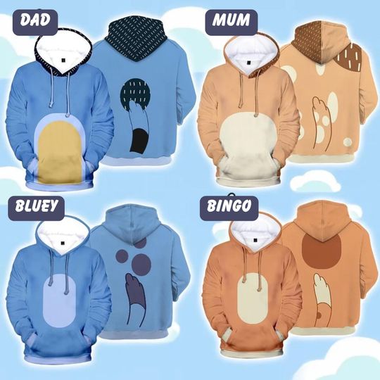 Discover Blue Dog Family 3D Hoodie: Heeler Cosplay, Halloween All Over Print