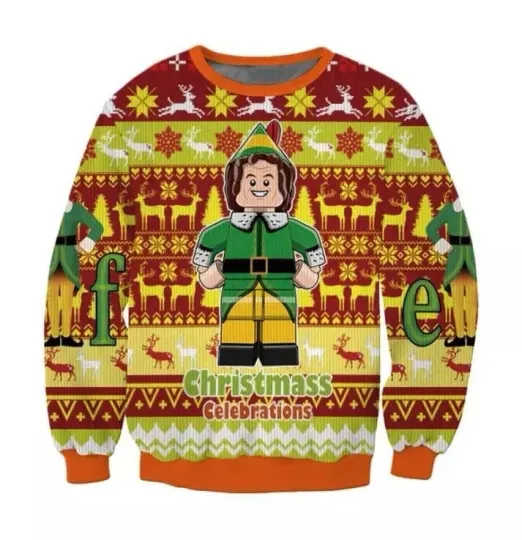 Discover Elf Lego Man Christmas Celebration Ugly Christmas Sweater