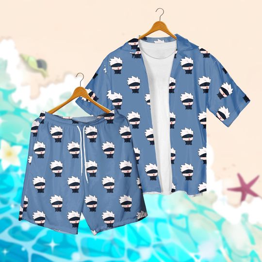 Discover Cute Gojo Hawaiian Shirt, Anime Hawaiian Tee, JJK Anime Fan Gift Men and Women Hawaiian Shirt
