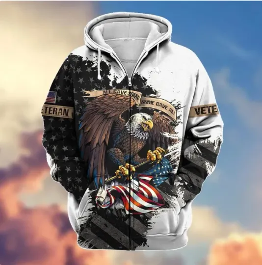 Veteran White Hoodie – 3D All Over Print Sweatshirt