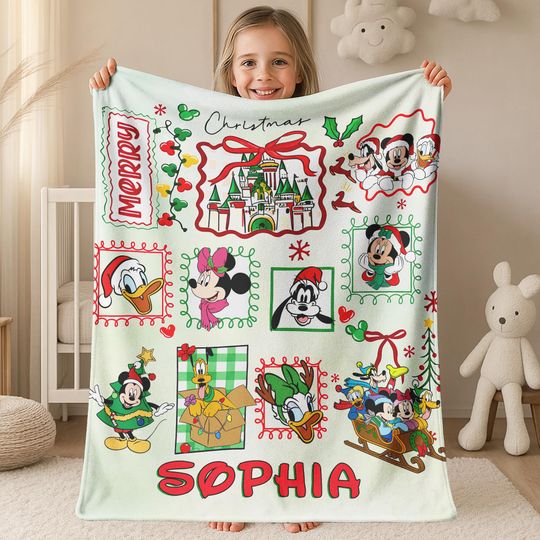 Discover Disney Santa Mickey and Friends Christmas Blanket,Mickeys Very Merry Christmas Party 2025 Throw,Disneyland Family Vacation Cozy Gift