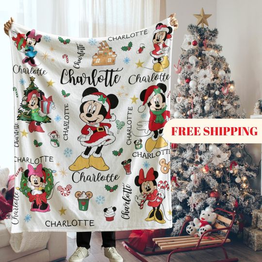 Discover Minniee Mouse Christmas Blanket, Christmas Gift, Customizable Blanket, Disney Christmas Blanket, Mickey Christmas Home Decor, Sherpa Blanket