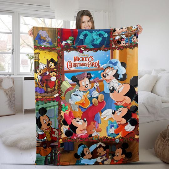 Discover Mickey's Christmas Carol Fleece Blanket, Mickey Minniee Donald Scrooge McDuck, Throw Blanket For Kid Baby Adult, Christmas Gift