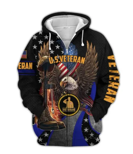 Veteran Eagle Blue Hoodie – 3D All Over Print Pullover