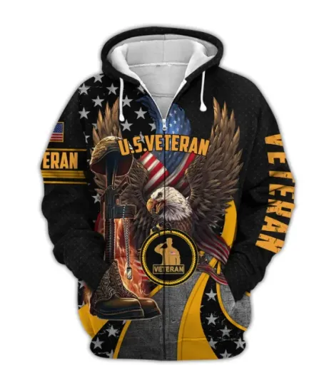 Discover U.S. Veteran Eagles YELLOW 3D HOODIE HALLOWEEN GIFT BEST PRICE OVER PRINT