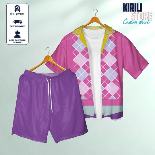 Pink Argyle Hawaiian Shirt, Kpop Demon-Inspired Shirt, Demon Hunter Movie Costume