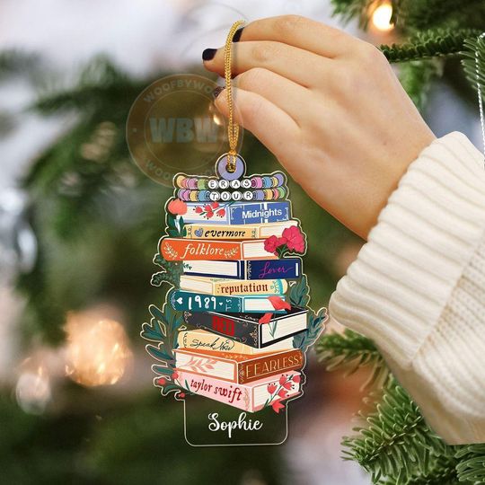 Discover Eras Tour Book Stack Ornament: Personalized Acrylic Christmas Tree Gift