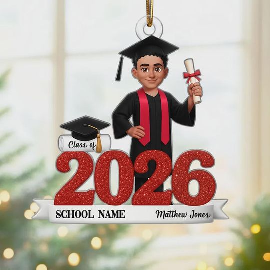 Class Of 2025 2026 2D Flat Senior Ornament, Personalized Acrylic Ornament, Christmas Gift For Senior, For Graduation