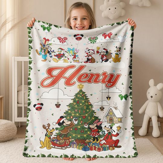 Discover Personalized Mickey and Friends Santa Disney Christmas Blanket, Mickey's Very Merry Christmas Party Home Decor