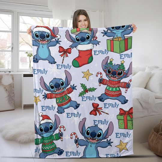 Discover Christmas Stitch Blanket, Santa Stitch Blanket, Disney Blanket, Lilo And Stitch Blanket, Christmas Fleece Mink Sherpa Blanket