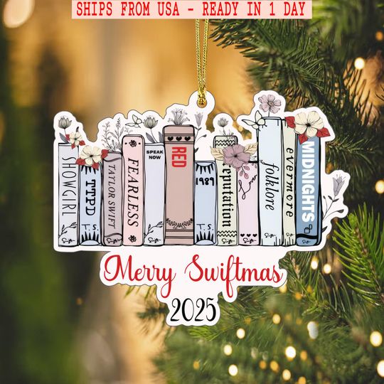 Merry Swiftmas 2025 Ornament,  Showgirl Album Books Christmas Ornament, Music Fan Christmas Ornament Keepsake, Taylorrrr Friendship Braceler