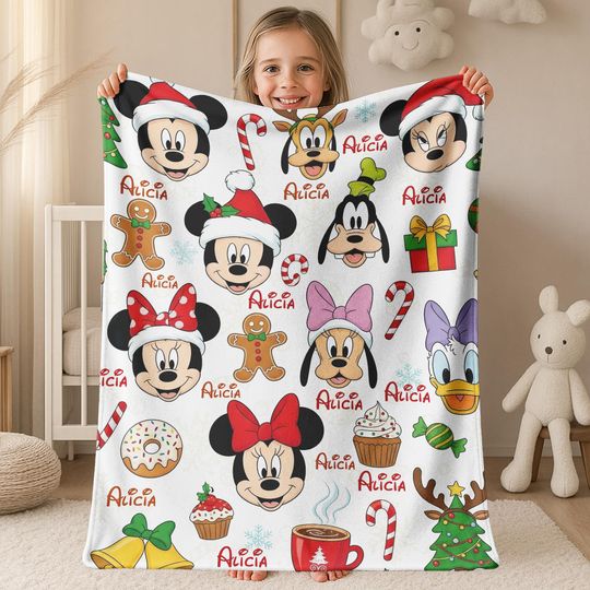 Discover Personalized Mickey and Friends Santa Disney Christmas Blanket, Mickey's Very Merry Christmas Party Home Decor, Family Christmas