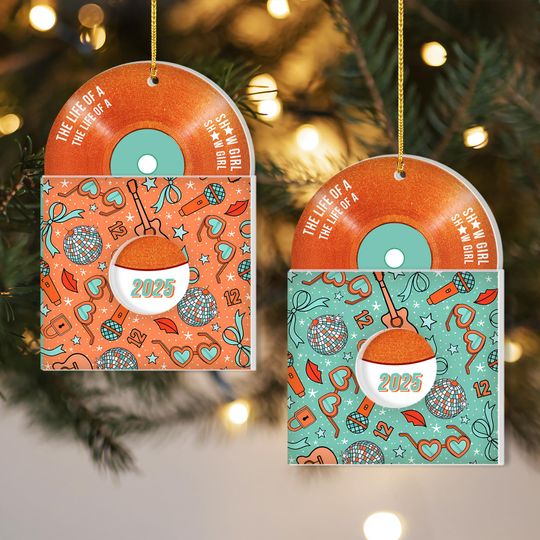 Discover Showgirl Ornament, Orange Glitter Vinyl Record Ornament, Retro Album Christmas Tree Decor, Music Lover Holiday Ornament
