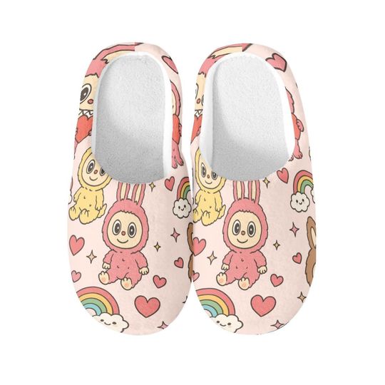 Discover Custom Labubu Slippers  Personalised Warm Flannel Cotton House Shoes | Cute Cartoon Kids & Teen Cozy Indoor Winter Footwear