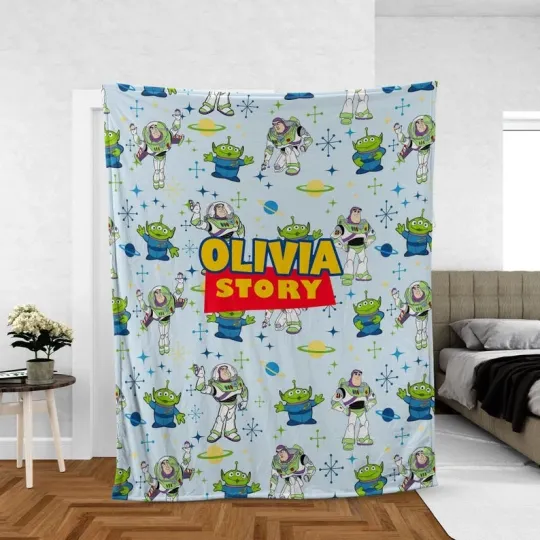 Personalized Toy Story Buzz Lightyear & Little Alien Christmas Gift Blanket