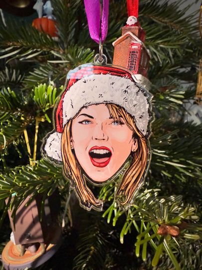 Taylorrrr Acrylic Christmas Tree Ornament Xmas Hanging Character Face Festive Merry movie film Colourful Plastic Retro Toy Toys Pink