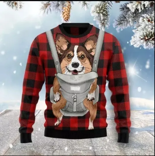 Discover Front Carrier Dog Pembroke Welsh Corgi Ugly Christmas Sweater