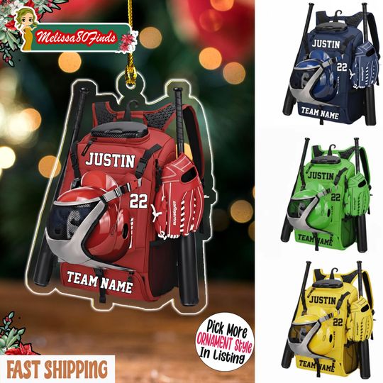 Discover Personalized Baseball Softball Bag Ornament, Personalized Acrylic Christmas Ornament, Baseball Player Name and Number, Gift For Him/Her