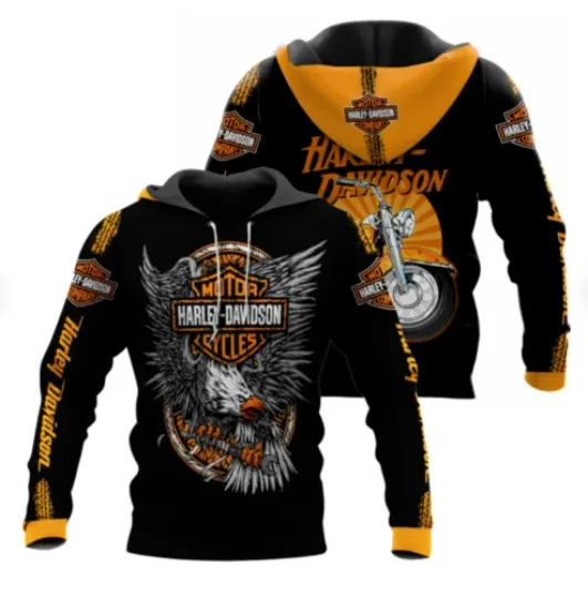 New Motorcycle H davidson Polyester Full Print Hoodie for Women Men