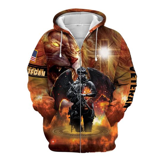 Christ Jesus Veteran Pullover Hoodie American Eagle Hoodie Patriotic Hoodie 4th Of July Gifts Veteran Gifts For Men Lion Veterans Zip Hoodie