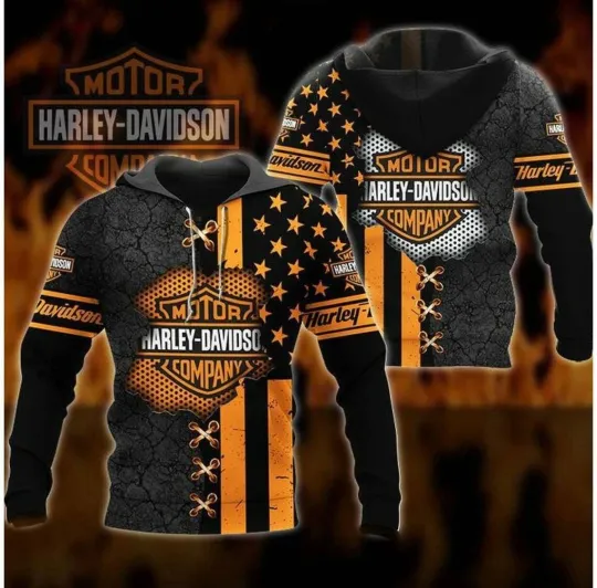 Discover Style Haarleyy Davidson Flag USA Hoodie