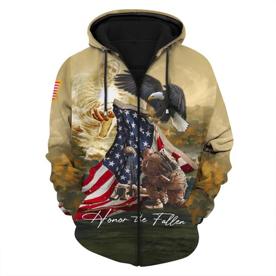 Discover Honor The Fallen Veteran Zip-Up Sweatshirt Christ Jesus Veteran Pullover Hoodie American Eagle Hoodie Patriotic Hoodie God Veteran Gifts