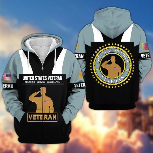 Veterans Day Hoodie - Men Military Hoodies, Patriotic Sweatshirt For Dad, Premium Zip Up Hoodie For Vets, Gift For Veteran