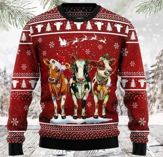 Discover Cow Christmas Ugly Sweater, Cattle Lover Holiday Sweatshirt