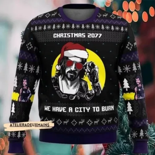 Discover Christmas 2077 He Have A City To Burn Ugly Sweater
